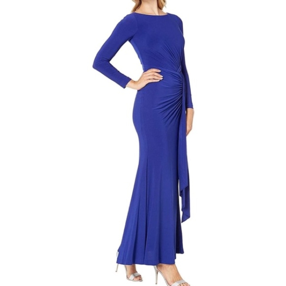 Vince Camino Drape Front Long Sleeve Jersey Gown - Cobalt